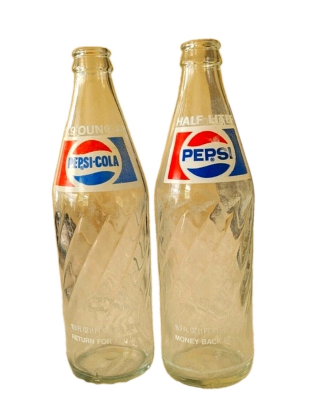 Vintage 1970's 32oz Pepsi-Cola Swirl Glass Bottles. Collectables Used
